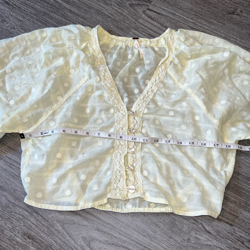 Free People Long Sleeve Yellow Bubble Sleeve Top with Buttons - Picture 7 of 10